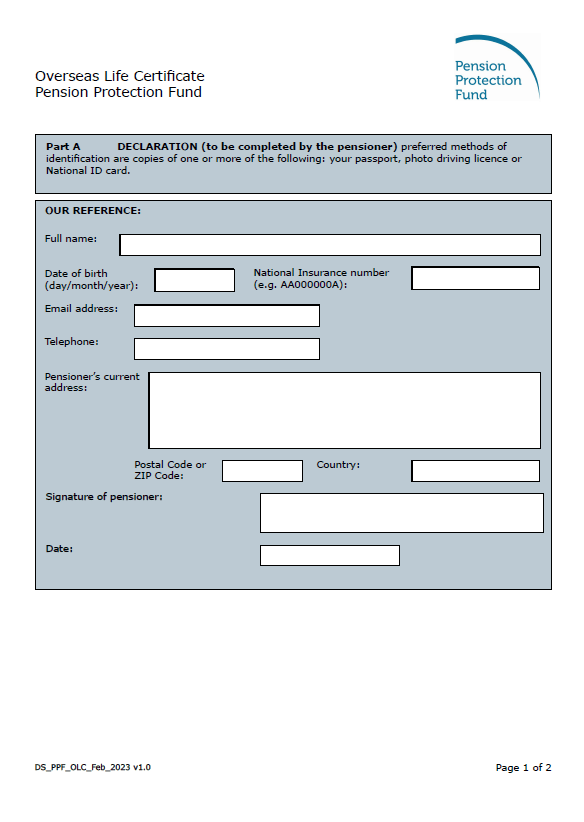 PPF Form: Overseas Life Certificate Form