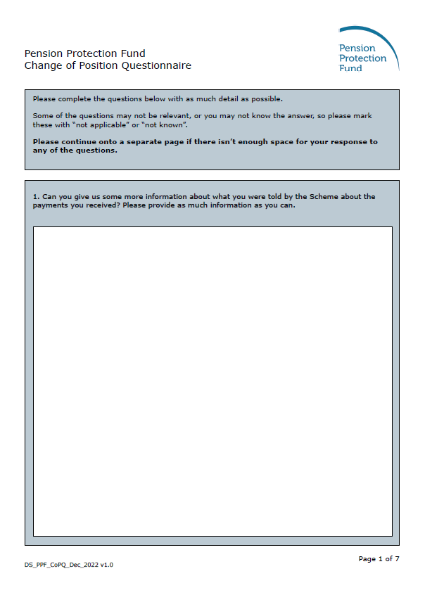 PPF Form: Change of Position questionnaire