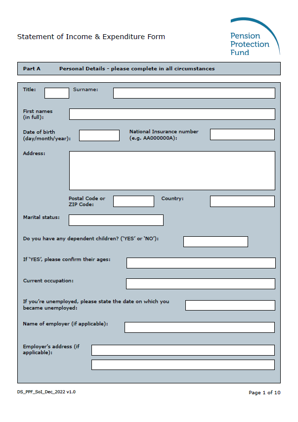 PPF Form: Statement of Income and Expenditure form