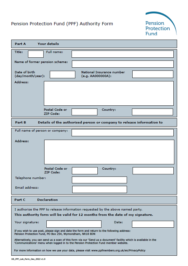 PPF Form: Letter of Authority form